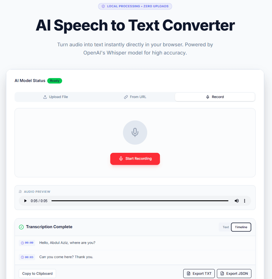 AI Speech to Text Converter UI
