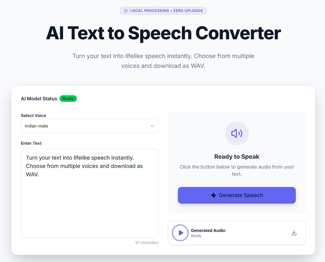 AI Text to Speech Converter UI