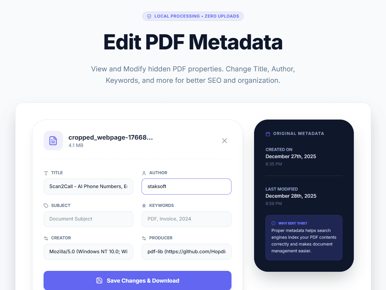 Edit PDF Metadata UI