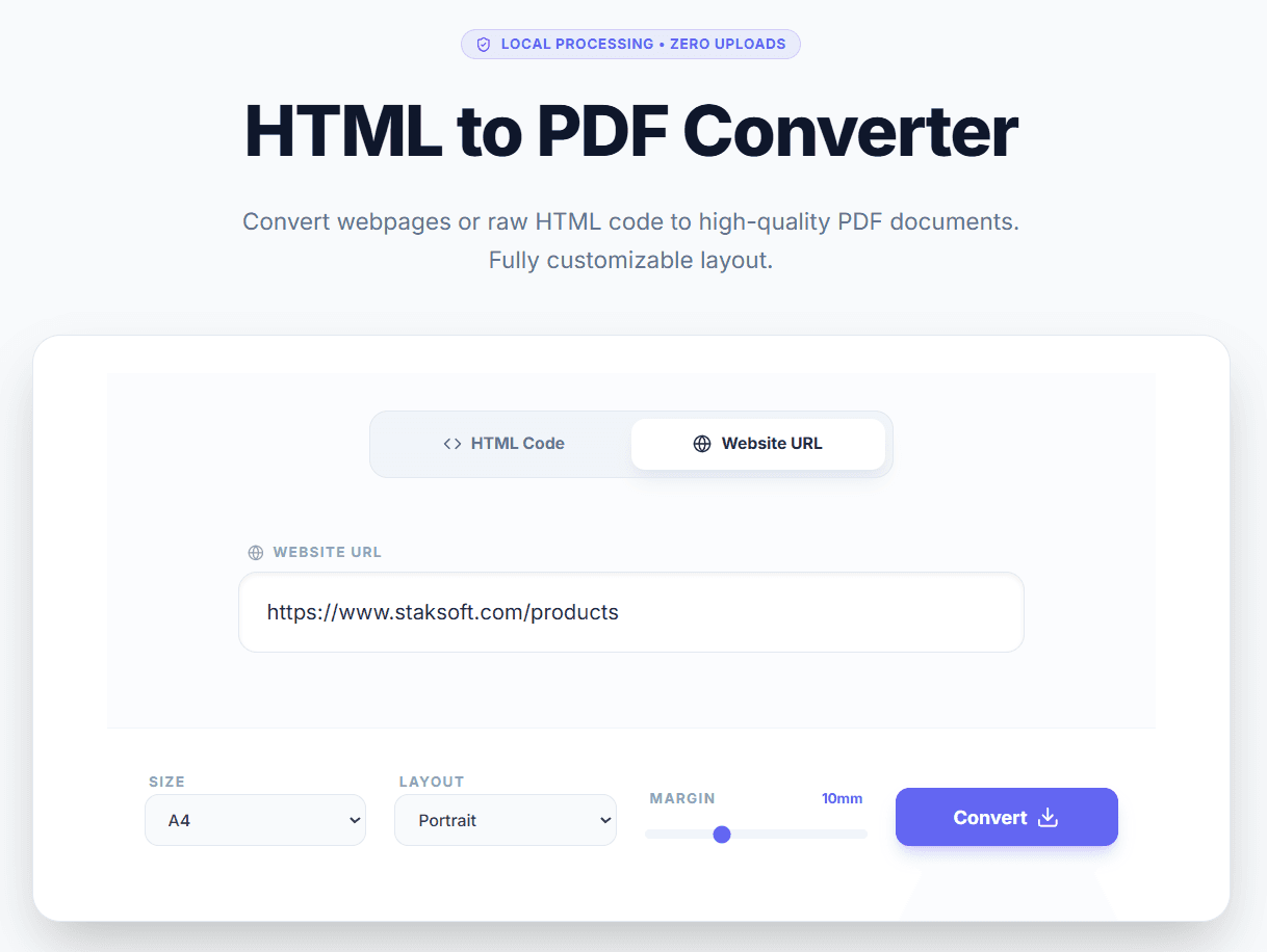 HTML to PDF Converter UI