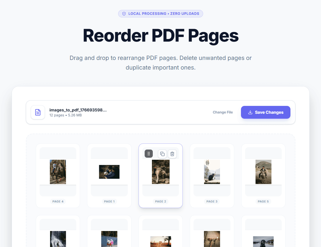 Reorder PDF Pages UI