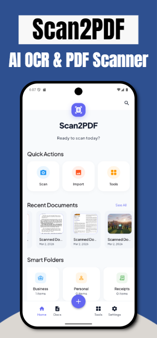 Scan2PDF Mobile App Dashboard